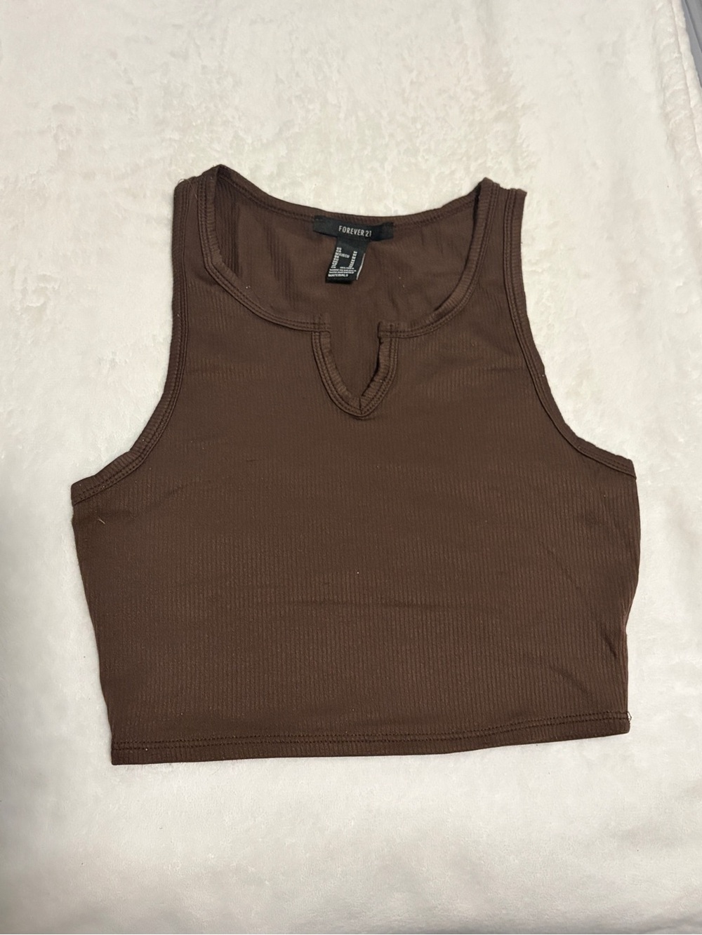 Forever 21 Chocolate Brown Ribbed V-Notch Crop Tank